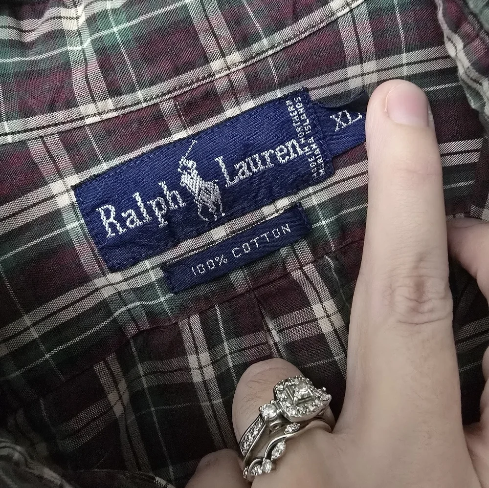 Ralph Lauren Men’s Green/Red Plaid Long Sleeve Flannel Shirt XL Cotton Vtg